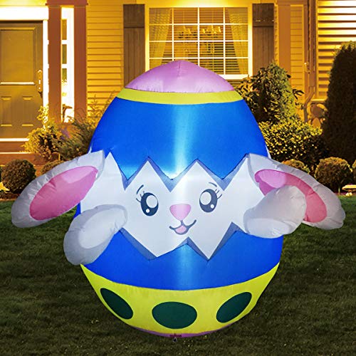 5 FT Easter Inflatable Bunny in The Egg w/ LED Lights