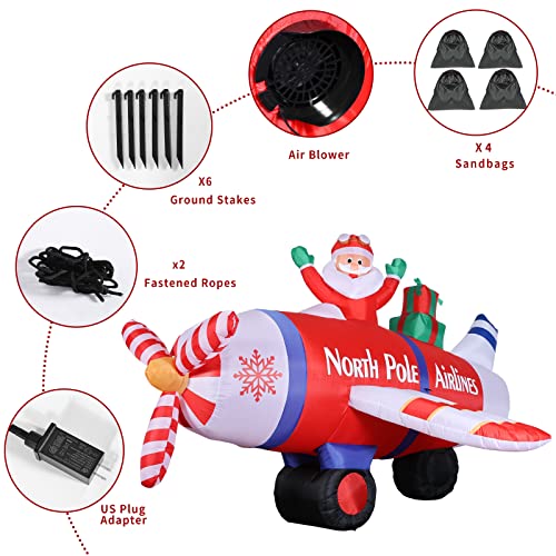 8Ft Christmas Inflatable Santa Claus Flying Polar Aircraft w/ Gifts