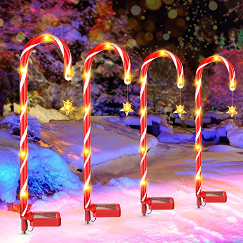 4 Pcs Christmas Decorations Solar Candy Cane Lights