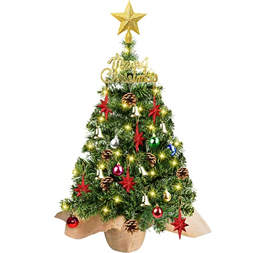 24 Inch Mini Christmas Tree w/ Lights & Ornaments