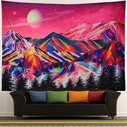 Trippy Mountains Planet Tapestry Pink Nature Landscape Wall Decoration