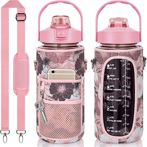 Half Gallon Motivational Water Bottle w/ Sleeve & Strap 64 OZ