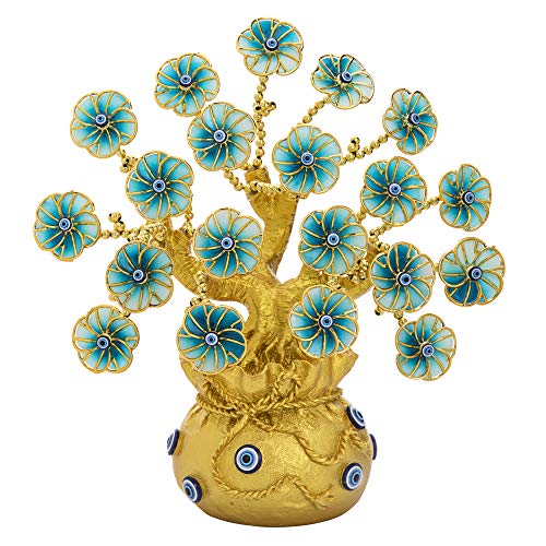 Turkish Evil Eye Tree with Silver Lucky Bag Owl Figurine