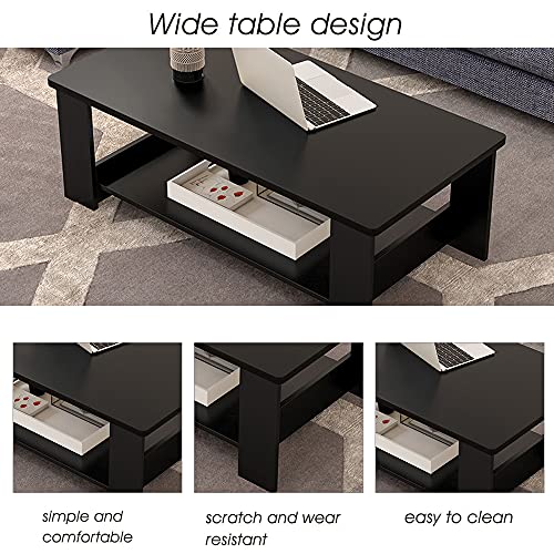 Rectangle Wooden  Coffee Table w/ Storage Shelf 9.3 x 18.8"