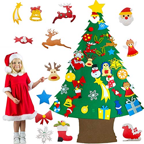 4 Ft Tall Christmas Tree Set with 34 Pcs Ornaments for Toddler Children, Christmas Crafts Gifts Kids Party Supplies