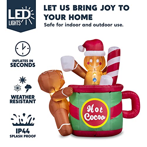 6 FT Christmas Inflatables Gingerbread Man in Hot Cocoa Mug w/ Build-in LEDs