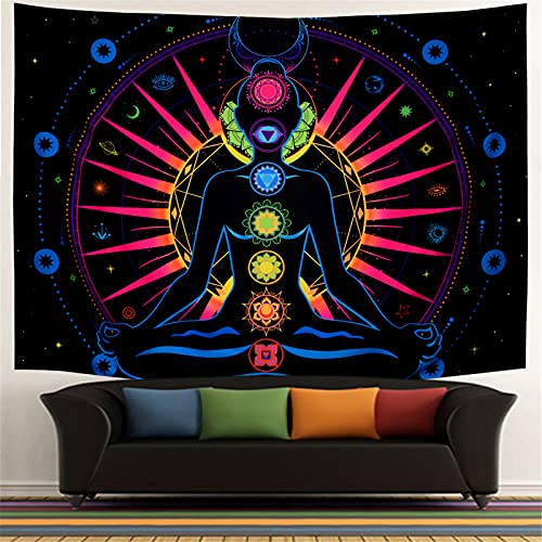 Psychedelic Colorful Seven Chakra Yoga Galaxy Stars Tapestry