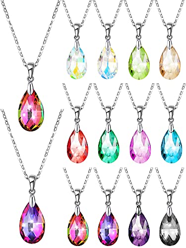 12 Pcs Cubic Zirconia Pendant  Teardrop Crystal Necklace for Women