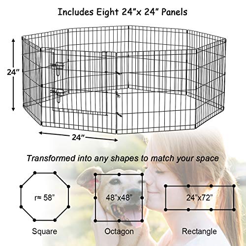 Dog/Cat Exercise Play Pen, Foldable Crate - 8 Panels 24 Inc