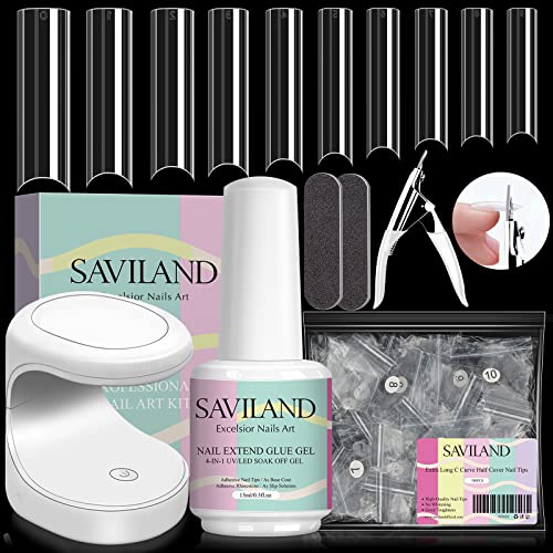 Nail Tips & Glue Gel Kit - 4-In-1 Nail Glue Gel, 500pcs  Cover Nail Tips w/ Mini UV/LED Nail Lamp