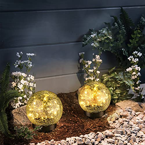 2-Pack Garden Solar Lights Decorative-  Cracked Glass Globe