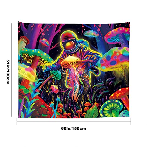 Backlight Trippy Space Astronaut -Skull Sun & Moon Tapestry UV Reactive 60x51 Inch