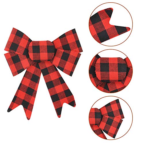 18 Loop Red & Black Buffalo Plaid Flannel Christmas Tree Bows for Holiday Decoration