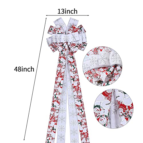 Christmas Tree Topper Bow Ornament with Glitter Satin Mesh Streamer 48x13Inches