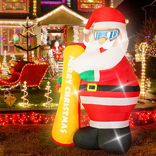 7FT Inflatable Santa Claus w/ "Merry Christmas" Ski, Lighted Christmas Decoration