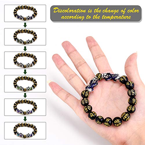 2 Pieces 12 mm Feng Shui Bead Bracelet with Hand Carved Black Amulet