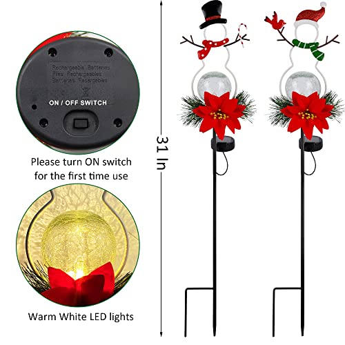 2 Pack 31" Solar Lighted Metal Snowman Stakes w/ Twinkle Led Glass Balls