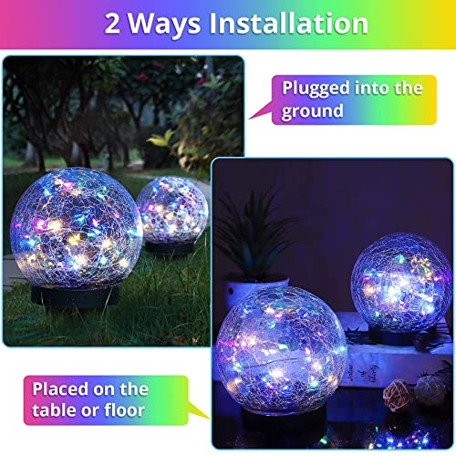 2-Pack Garden Solar Lights Decorative-  Cracked Glass Globe