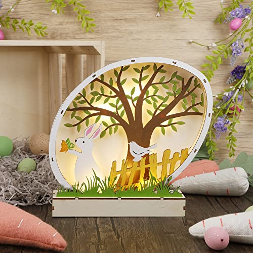 9.8" Lighted Easter Egg Shaped w/ Bunny Rabbit Figurine
