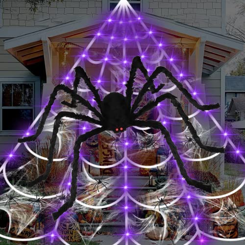 200" Lighted Huge Triangular Spider Web w/ 79" Giant Spider  Halloween Decoration