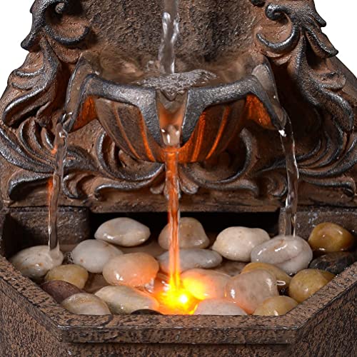 10.6 Inches Fountain Classic Lion Head Polyresin w/ Cobblestone Soothing Sounds