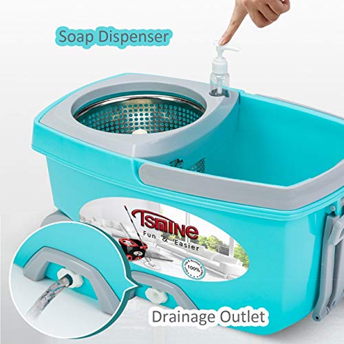 Spin Mop Bucket System Stainless Steel Deluxe 360 Spinning Mop / 6 Microfiber Replacement Head