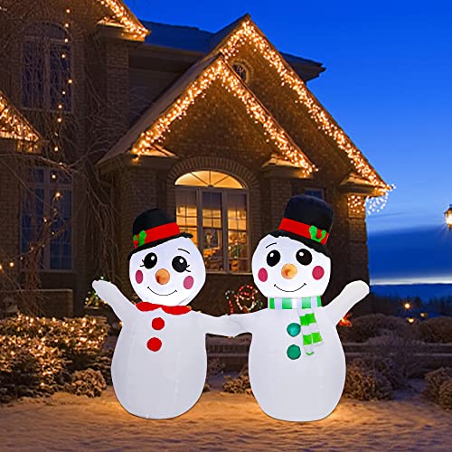 3.9 FT Inflatable Lighted Christmas Snowman Couple Wearing Hats