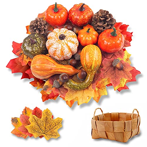 Artificial Pumpkins and Gourds Maple Leaves Pine Cones Acorns Pumpkins for Fall Thanksgiving Decorations