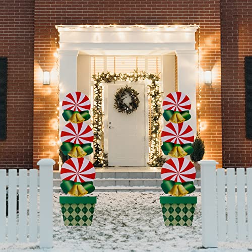 2Pack Yard Signs w/ Christmas Peppermint Candy, Bows, Stakes, Lights for Christmas Decoration