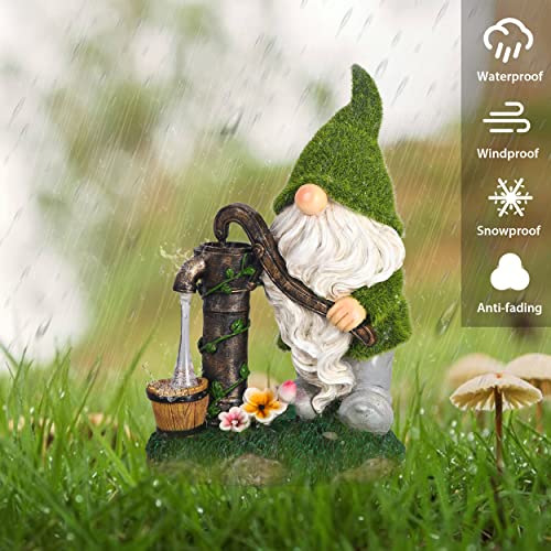 Large 11.4" Flocked Gnomes Garden Decorations / Solar Powered Light