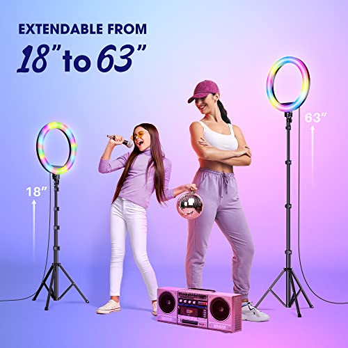 12" RGB Light w/ 63" Tripod Stand, 3 CCT Mode & 39 Color Mode Selfie Ring Light