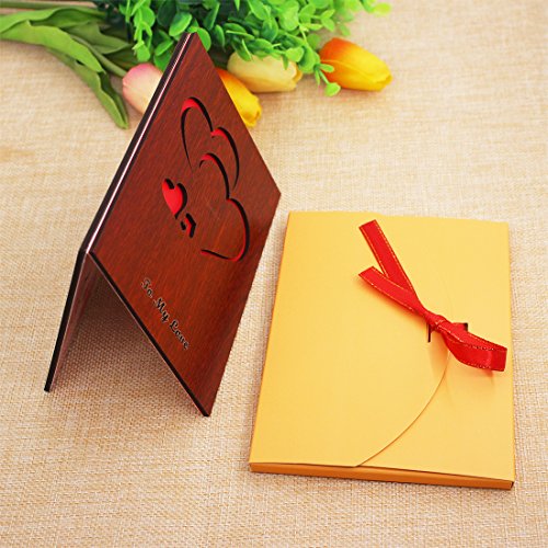 Unique Handmade Walnut Wood Love Greeting Card w/ Unique Gift Card Box for Valentine's Day