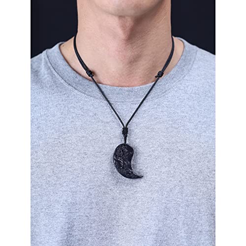 Obsidian Dragon & Phoenix Yin Yang Pendant Necklaces for Couples