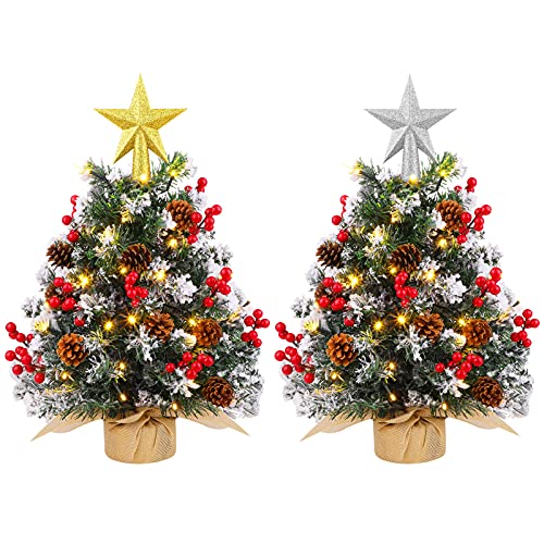 2 Pack 22 Inch Mini Artificial Christmas Trees w/ 2 String LED Lights