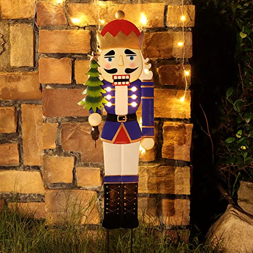 LED Lights Christmas Nutcracker/Gnome Yard Stake Decoration