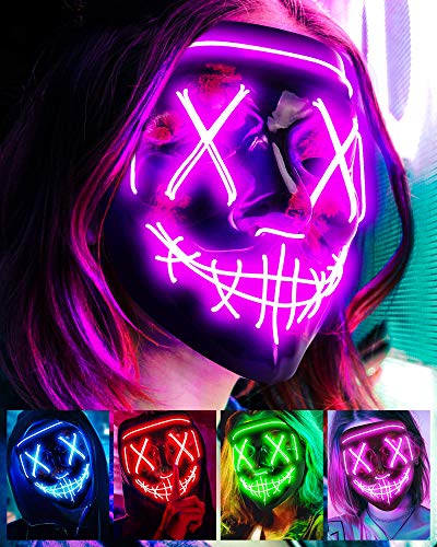 Scary Halloween Mask, LED Light up Mask Cosplay, Glowing in The Dark Mask Costume 3 Lighting Modes