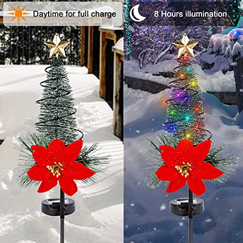 Sets of 2 Christmas Tree Stakes w/ Star Topper & Solar Lighted Led Lights