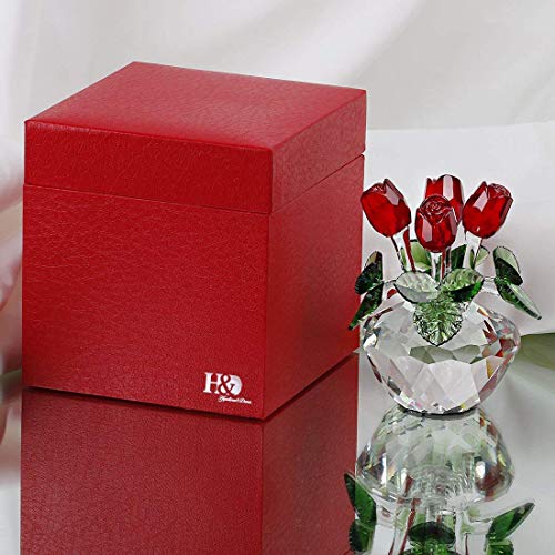 Handcrafted Red Crystal Flowers with Rotating Base Fengshui Home Decor