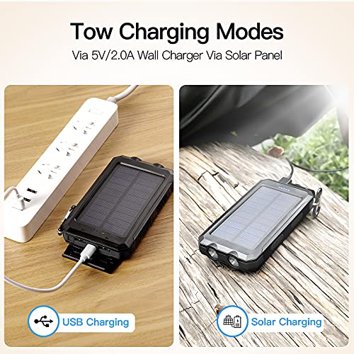 20000mAh Solar Power Bank Charger  2 Led Flashlight & 2 USB Output Ports-Black