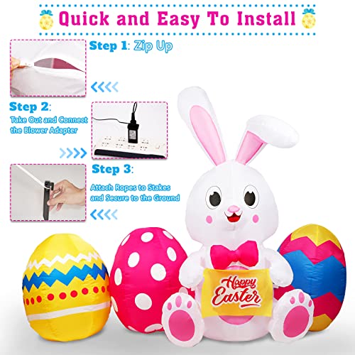 6 Ft Inflatable Easter Bunny & Colorful Eggs w/ Build-in 5 LEDs