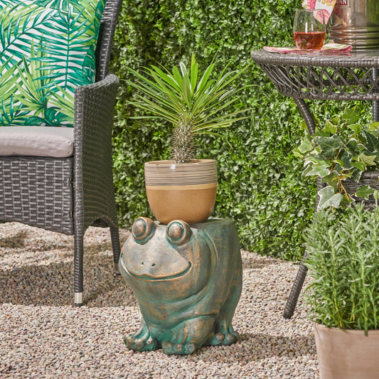 Dawn Frog Garden Stool, Copper Patina Finish