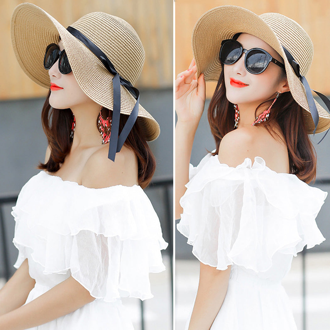 Foldable Wide Brim Bowknot UV Protection Floppy Summer Hat for women