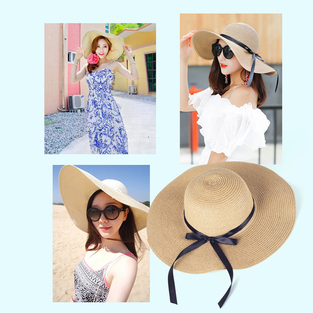 Foldable Wide Brim Bowknot UV Protection Floppy Summer Hat for women