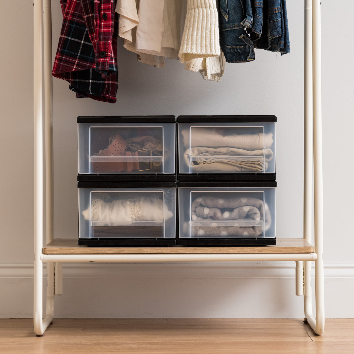 8.75" Wide Plastic Stacking Storage Box w/ Drawer, 4 pack