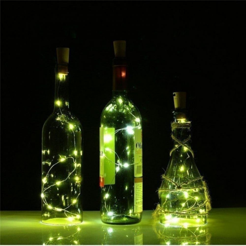 20 LED Wine Bottle Lights w/ Cork 6.5ft Silver Wire