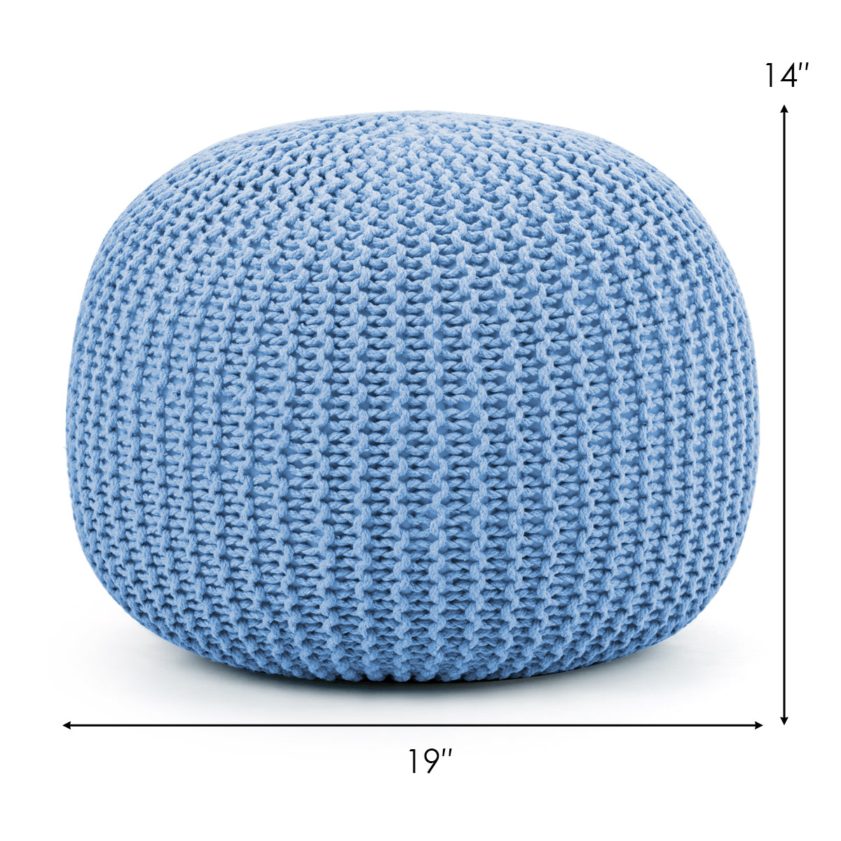 Hand Knitted Pouf Floor Ottoman Footrest Seating 100% Cotton Braid Cord Blue
