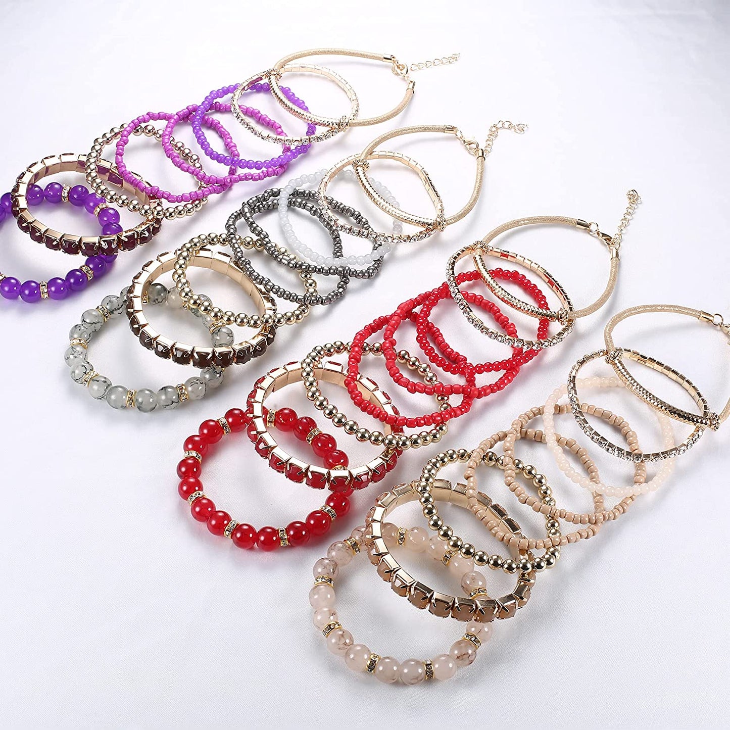 2-4 Sets Beaded Stackable Aesthetic Stretch Multilayered Bohemian Bracelets Set