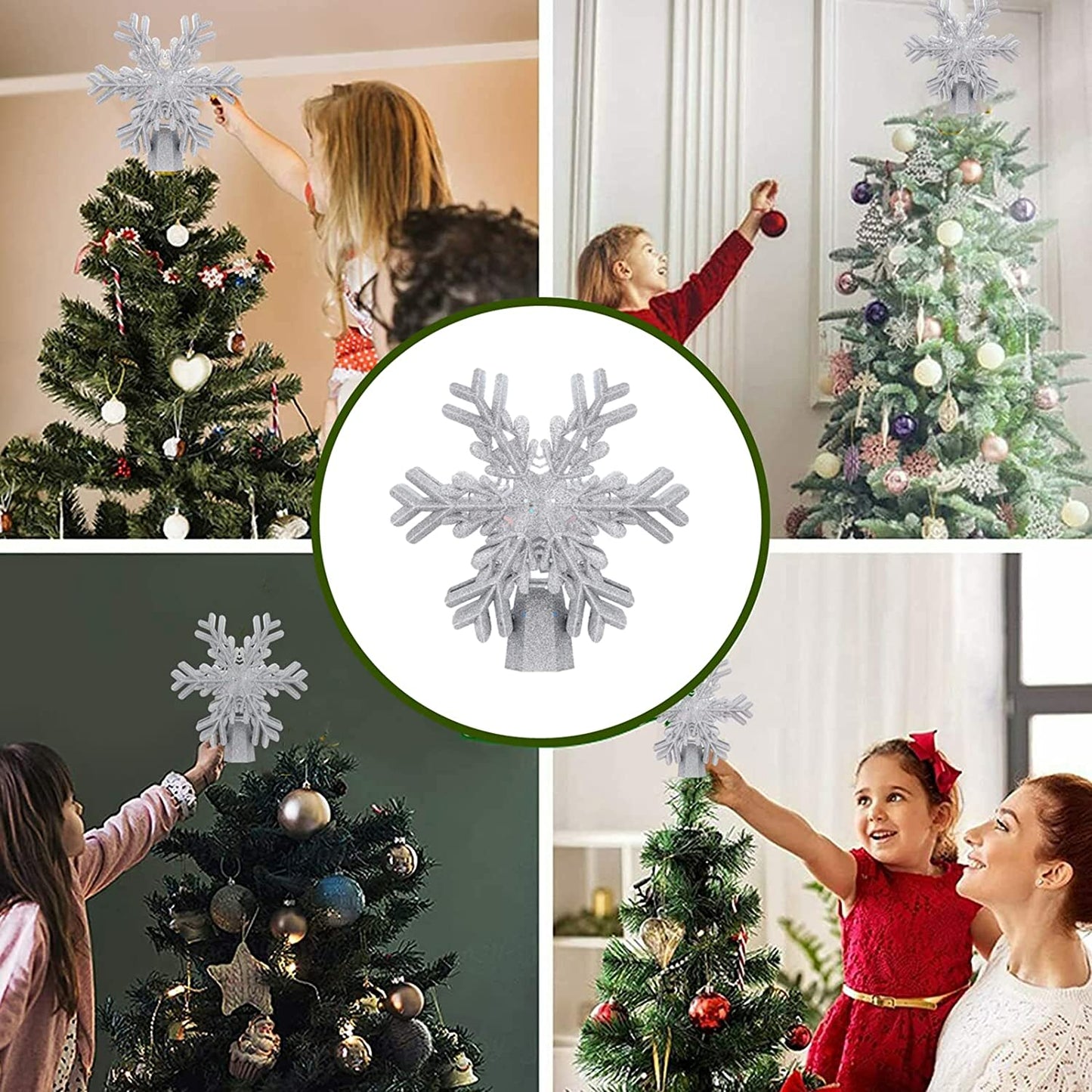 9.6” Christmas Tree Toppers w/ Rotating 3D Silver Snowflake