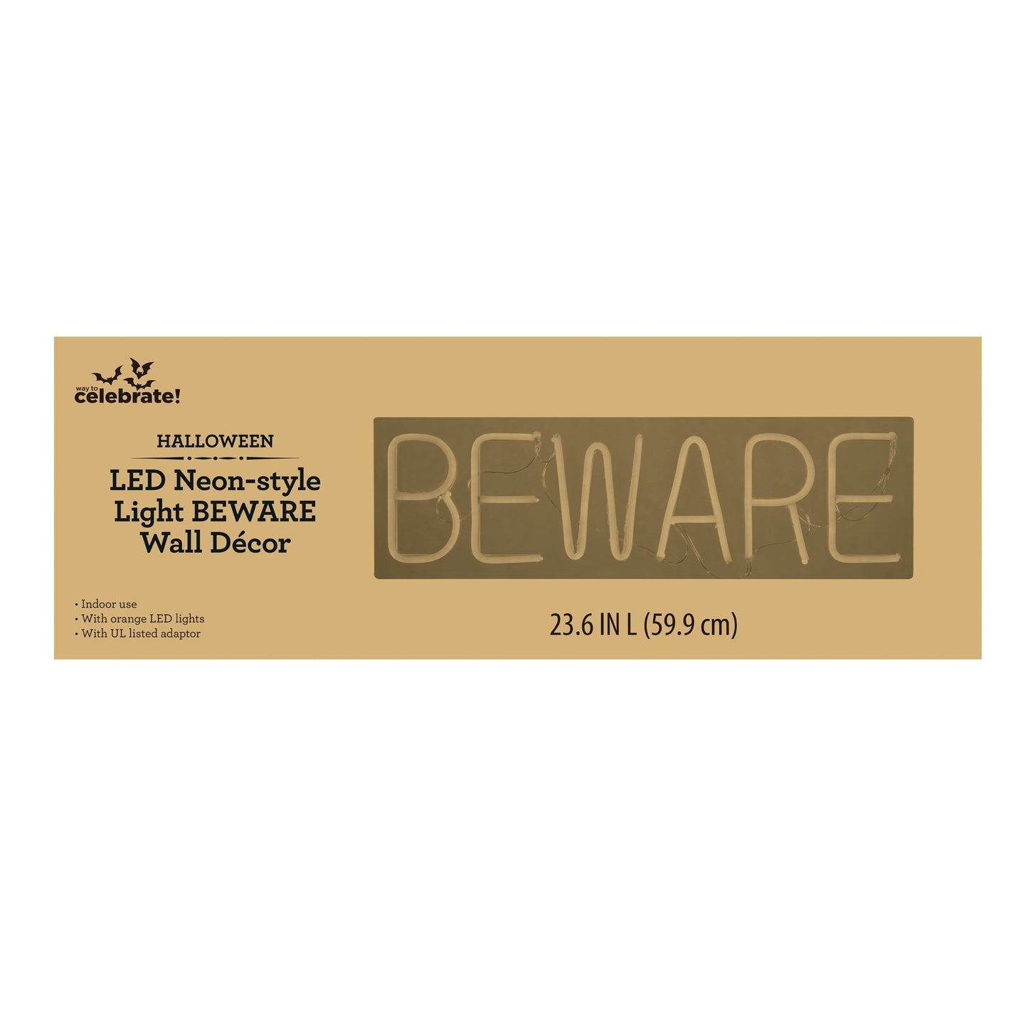 Halloween 24-Inch LED Neon-Style Beware Sign, w/ AC Adaptor