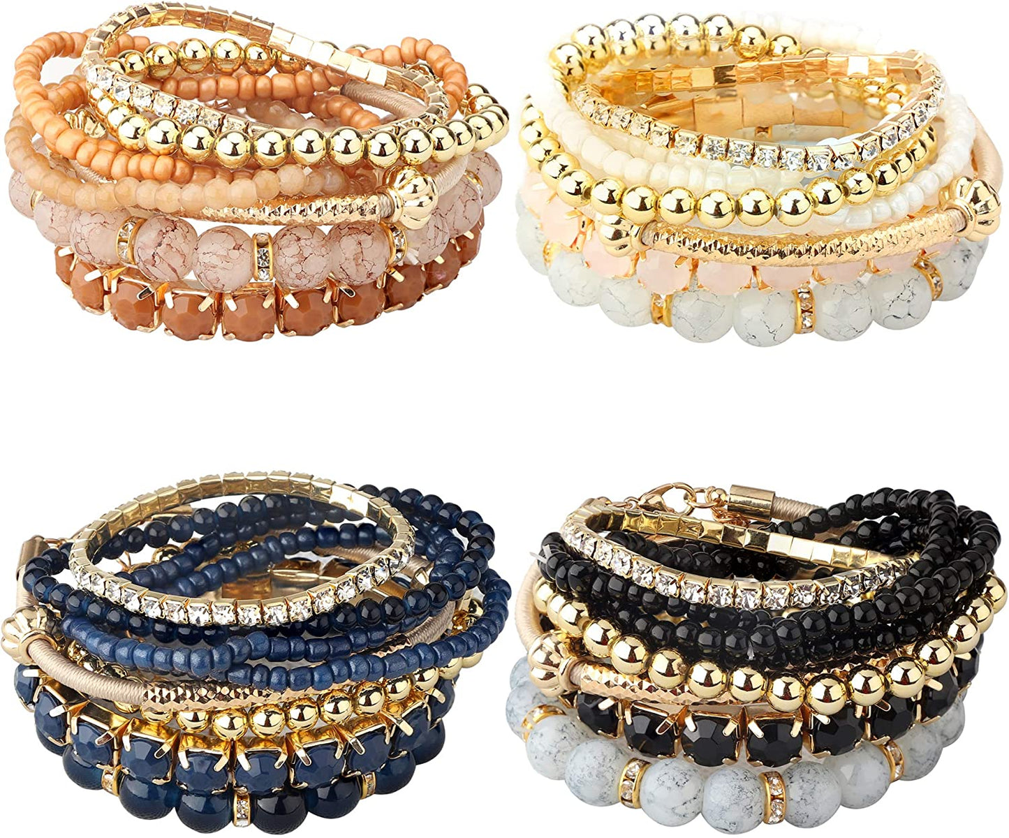 2-4 Sets Beaded Stackable Aesthetic Stretch Multilayered Bohemian Bracelets Set